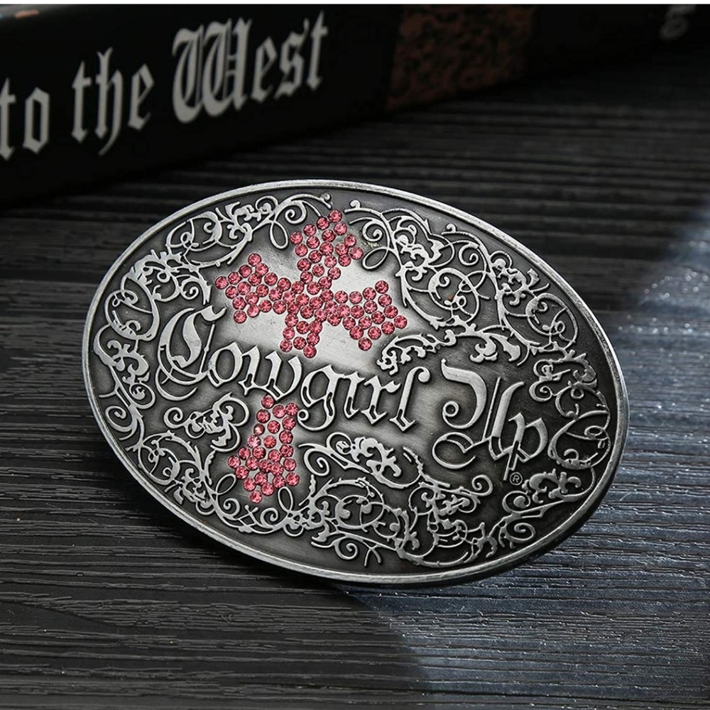 New cross cowgirl up western country belt buckle approximately 2.9x3.9.